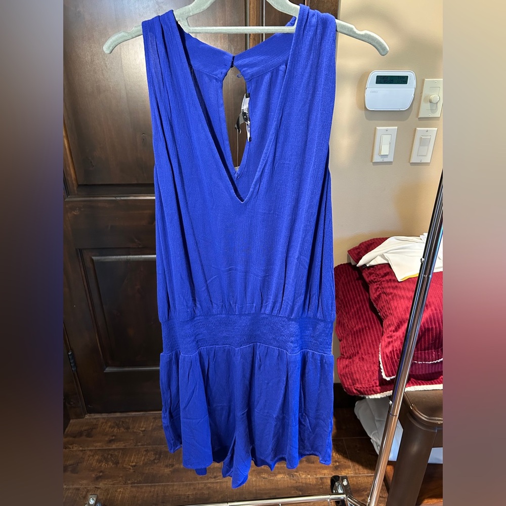 WHBM Royal Blue Crinkle Halter Romper